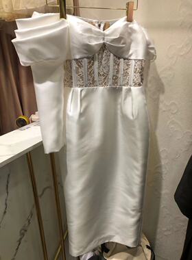 夏装新款法式气质名媛复古鱼骨撑裹胸连衣裙女束腰低胸包臀一步裙