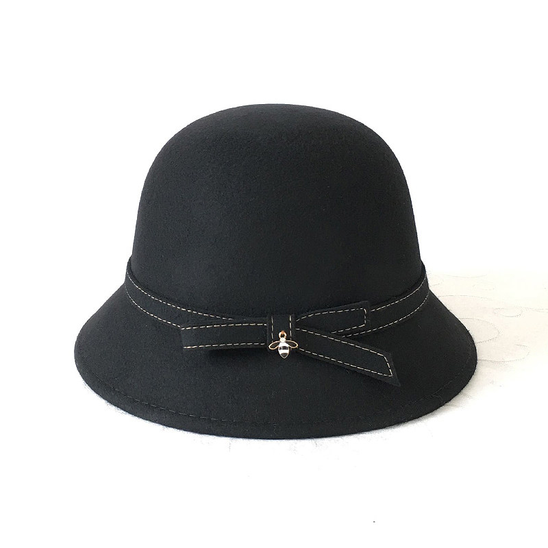 新款时尚秋冬天圆顶羊毛呢礼帽英伦百搭洋气女士小檐盆帽渔夫帽潮