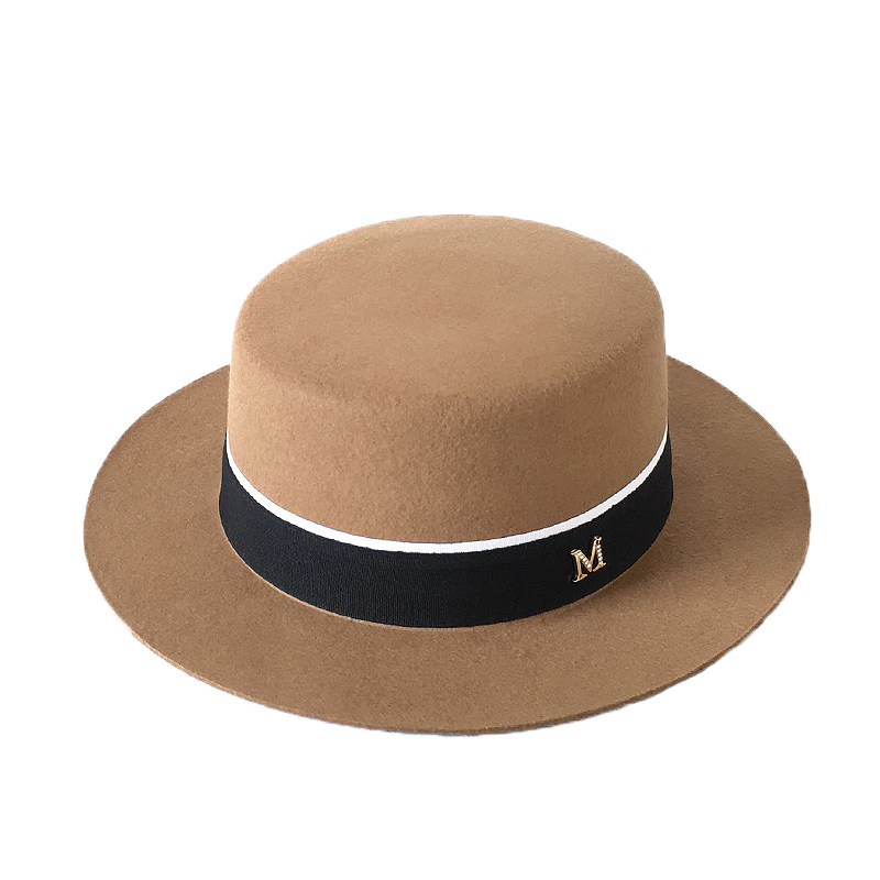 时尚帽子女秋冬季小沿平顶礼帽明星同款羊毛呢盆帽百搭女士帽子潮