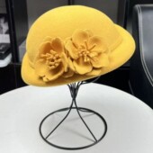 法式 羊毛呢贝雷帽女秋冬赫本风盆帽礼帽优雅空姐帽山茶花甜美帽子