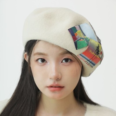 秋冬甜美日本CA4LA 文艺贴标贝雷帽女可爱时尚澳洲羊毛大头围帽子