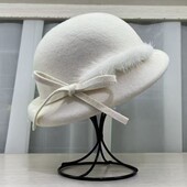 法式 浪漫高品质秋冬羊毛礼帽女复古优雅翘边盆帽小众名媛贝雷帽子