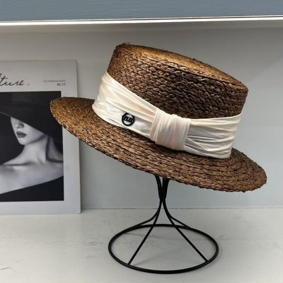 ins 轻奢高端进口拉菲草平顶小檐礼帽女夏季出游防晒草帽遮太阳帽