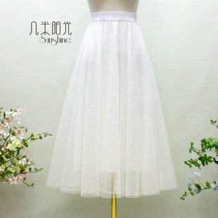 2025秋冬 纯白仙女网纱裙闪亮片绣花裙三层A字垂感显瘦半身裙长裙