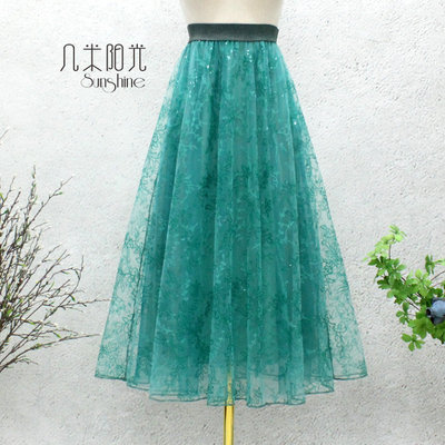 时尚精美绣花裙闪闪亮片半裙长裙
