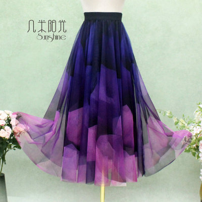 时尚渐变印花裙高档半裙大摆长裙