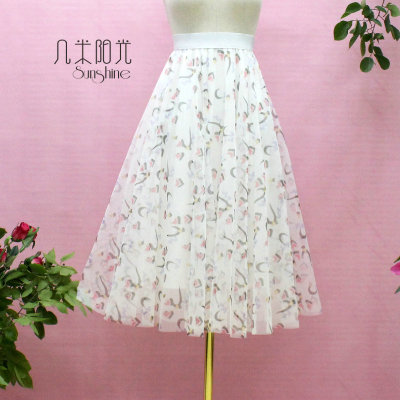 优雅白色印花裙A字垂感显瘦半裙