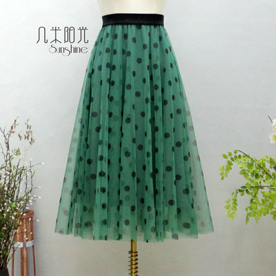 中长裙显瘦百搭A型圆点印花纱裙