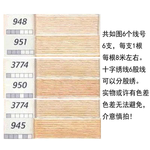 肤色系刺绣线6支装十字绣线配线6股8米每支DIY绣线