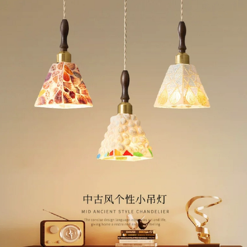 君一中古风卧室小吊灯实木个性床头灯艺术玻璃灯罩入户玄关过道灯