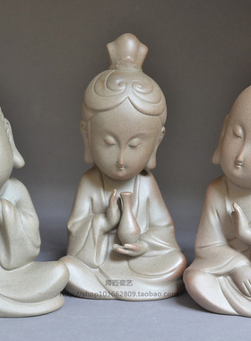 西方三圣佛像紫砂摆件粗陶人物