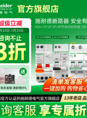 施耐德空气开关带漏电保护器2P空开开关1P断路器3P家用63A电闸