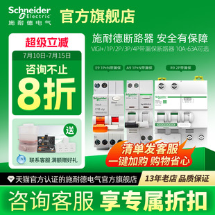 施耐德空气开关带漏电保护器2P空开开关1P断路器3P家用63A电闸