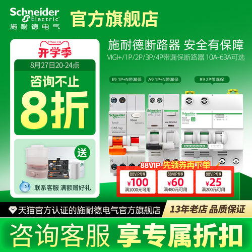 施耐德空气开关带漏电1p3p电闸2p