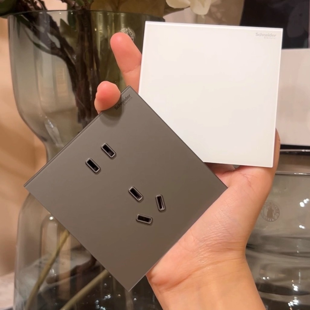 施耐德旗舰店开关插座五孔家用墙开超薄钢化玻璃面板致铂
