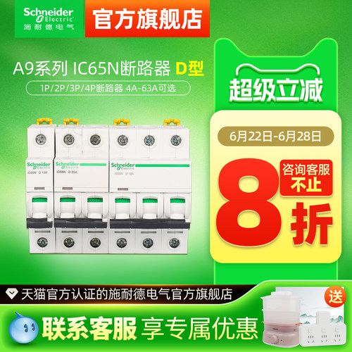 施耐德空气开关ic65n断路器1P40A空开D型2P63安4P63A小型断路器A9