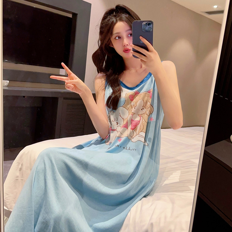 2025新款夏季吊带睡衣女睡裙女士无袖连衣裙家居服吊带裙子韩版