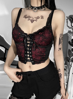 wannathis 哥特风打歌服蕾丝黑红色吊带女外穿胸衣亚文化热辣上衣