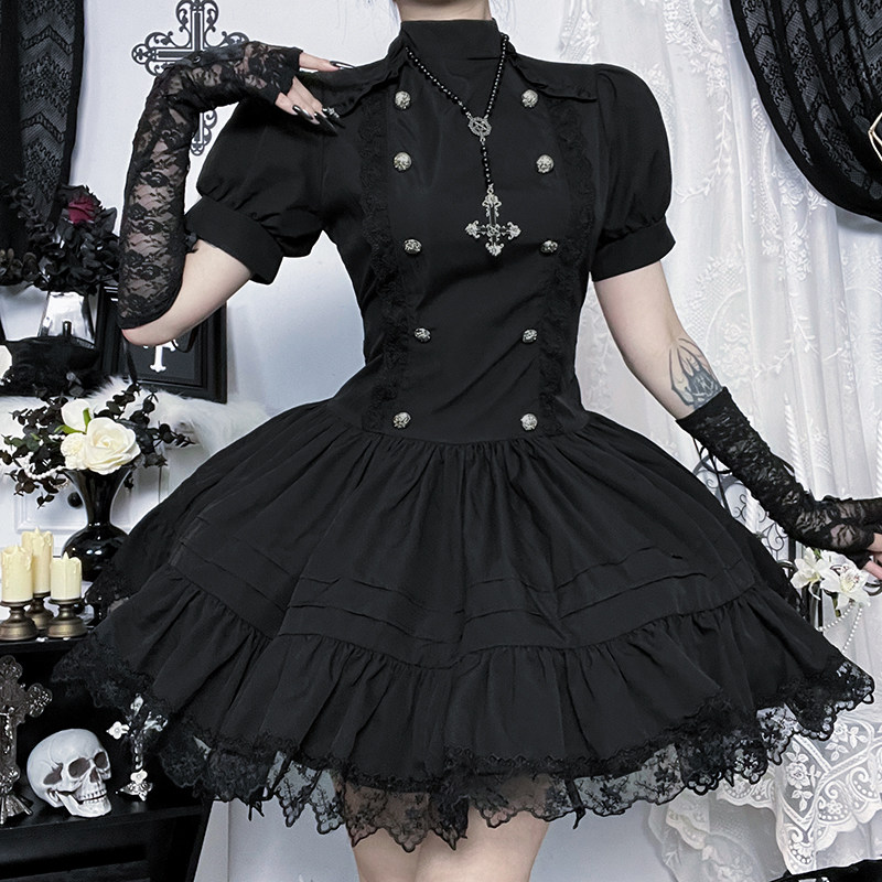 暗黑哥特风连衣裙蕾丝边蛋糕裙
