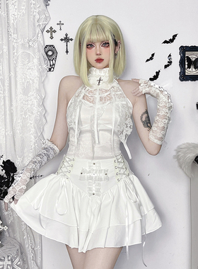 Wannathis哥特风白色蕾丝上衣亚文化穿搭亚比y2k短裙子辣妹cos服