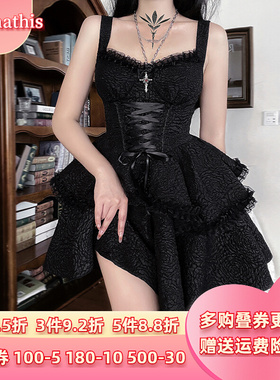 速发亚比风lit公黑色肌a感吊带连衣裙V领洛丽塔理主裙蛋糕裙小黑