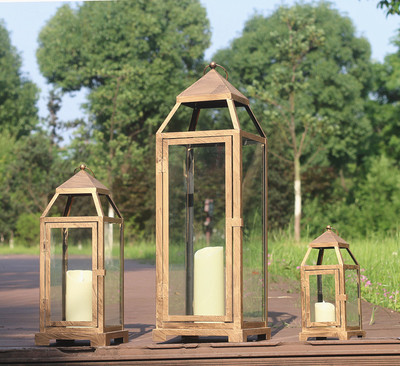 玻璃铁艺落地风灯烛台装饰摆件