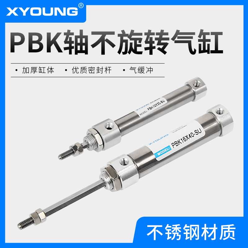 XYOUNG轴不回转不锈钢迷你气缸PBK10-20-SU六角活塞杆迷你气缸