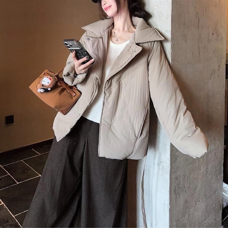 甜美风纯色翻领插肩袖保暖棉服女2026年冬季气质百搭面包服外套