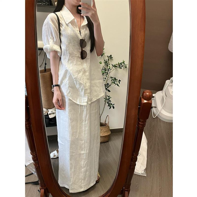 法式老钱风白色套装女款2026年夏季气质简约白色衬衣半身裙两件套
