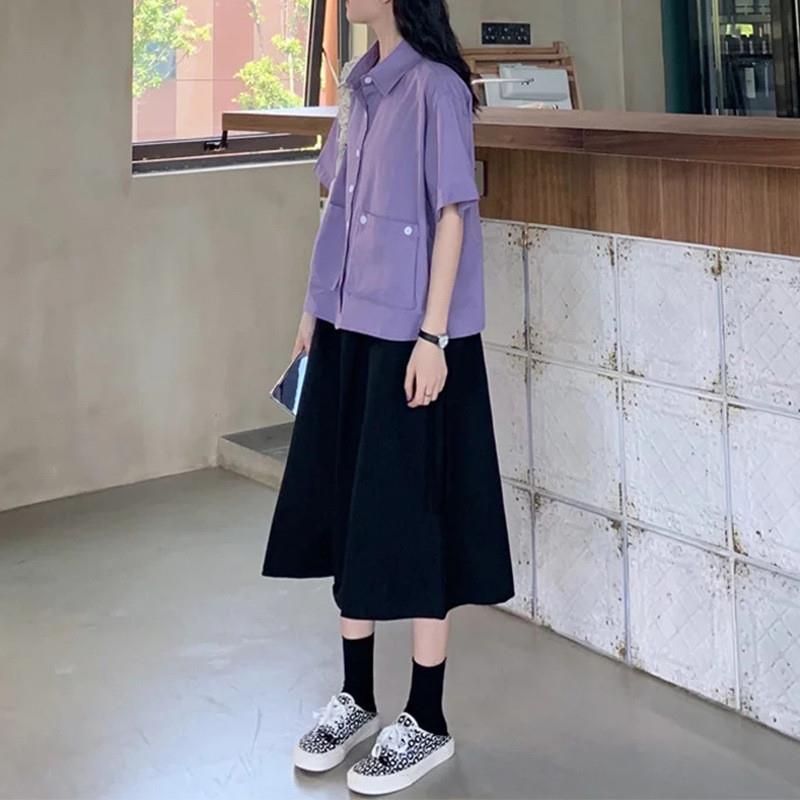 法式复古套装女夏2026新款韩版学生衬衫上衣半身裙子时尚两件套潮