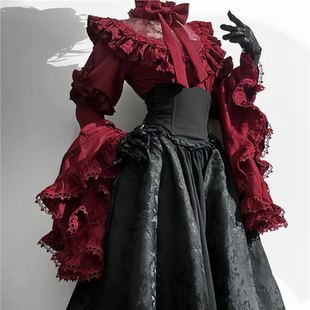 圣诞节服装黑红哥特风洛丽塔lolita半身裙长裙衬衫姬袖华丽优雅女