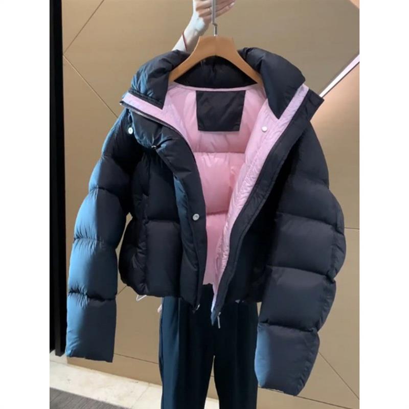 高级感超好看黑色短款棉服女秋冬季2026年新款韩系时尚面包厚外套