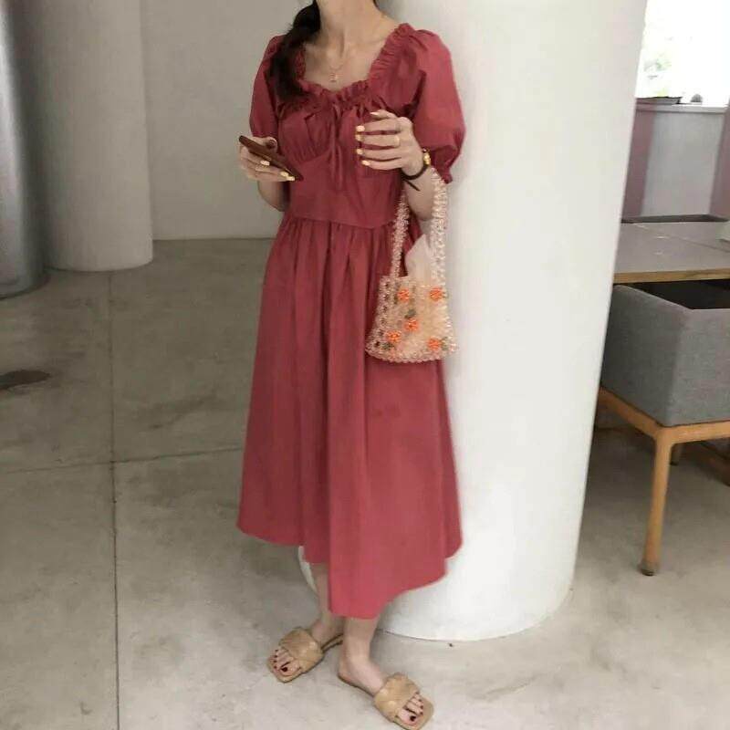 连衣裙2026新款春夏韩版法式泡泡袖显瘦宽松中长款裙子女初恋裙潮