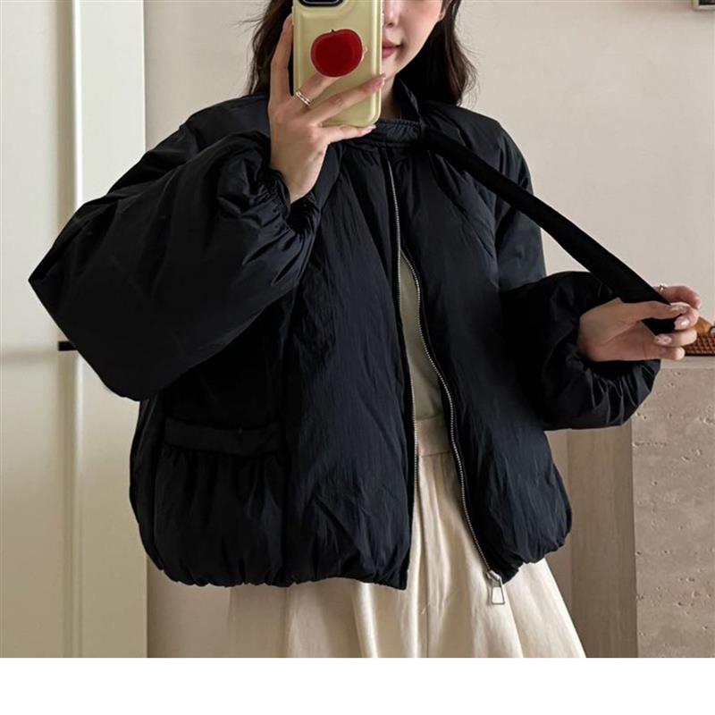 2026年秋冬新款韩版时尚甜美系带圆领棉服女小个子可爱外套潮ins