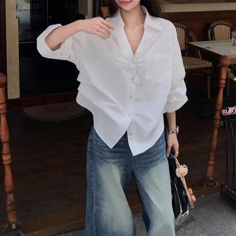 老钱风穿搭复古气质白色衬衣女装2026春季设计感小众收腰衬衫上衣
