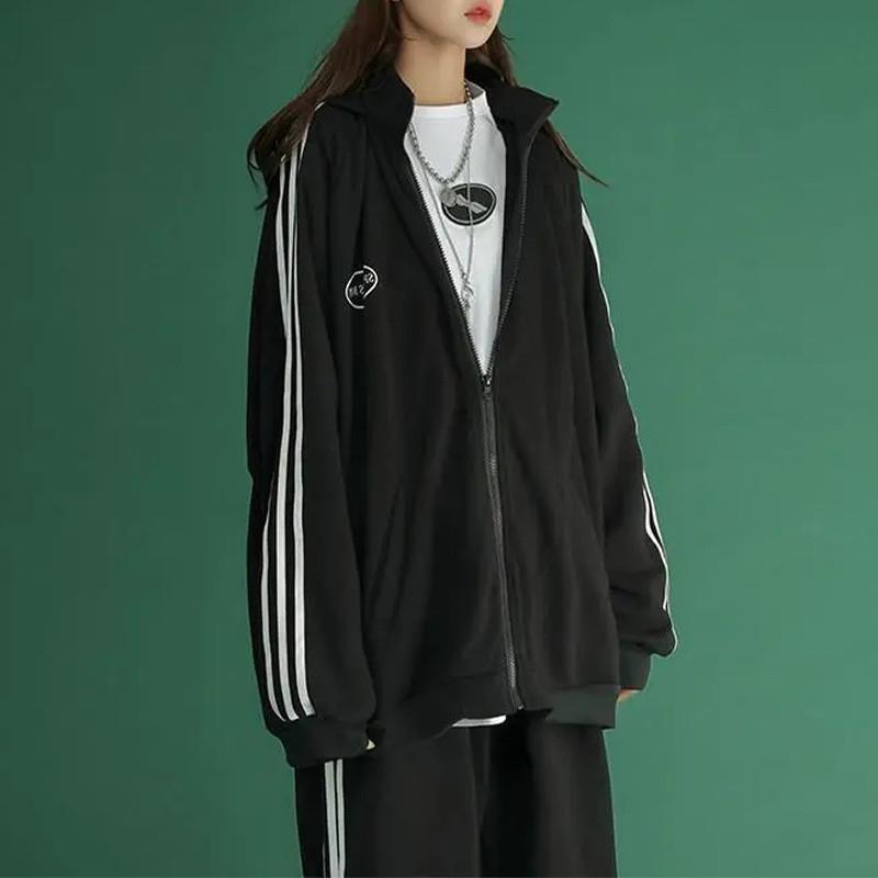 时尚休闲运动套装女春秋新款韩版学生宽松拉链外套阔腿裤两件套潮