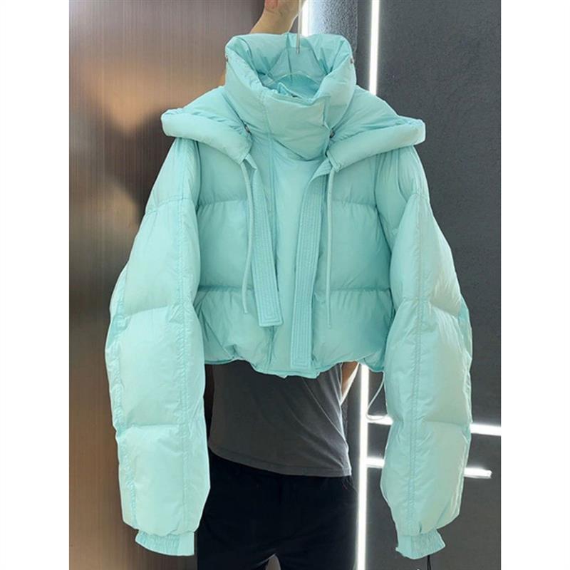 湖蓝色外套短款流行好看小个子棉服女感超漂亮今年面包服高级冬季