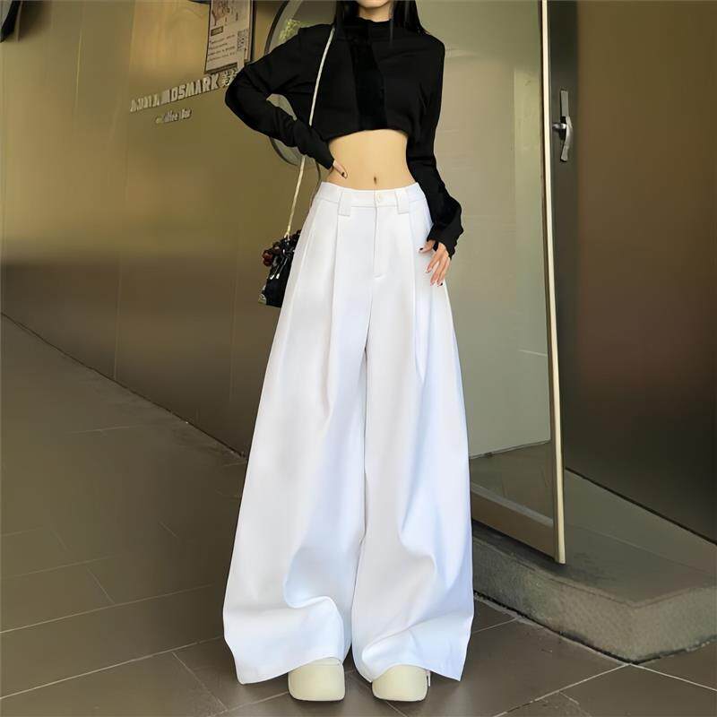 潮流小众垂感宽松大裤腿西装裤女春秋高腰显瘦直筒拖地阔腿休闲裤