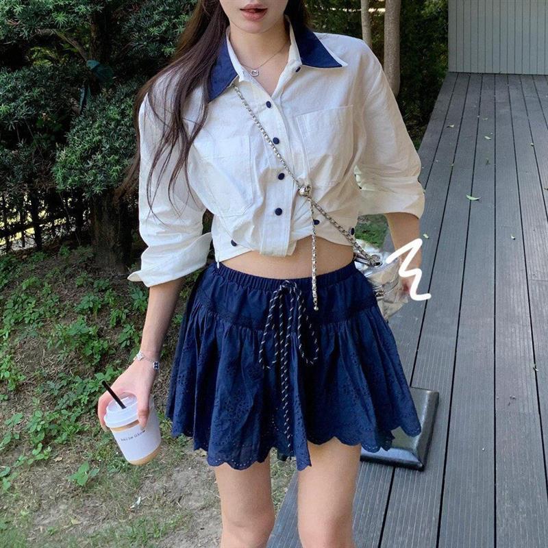 时尚漂亮长袖衬衫女装2026年新款搭配a字半身裙短裙学院风套装潮