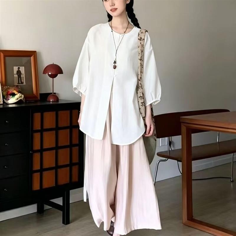 新中式国风套装防晒衬衫女小个子禅意佛系慵懒松弛感百搭上衣裤子