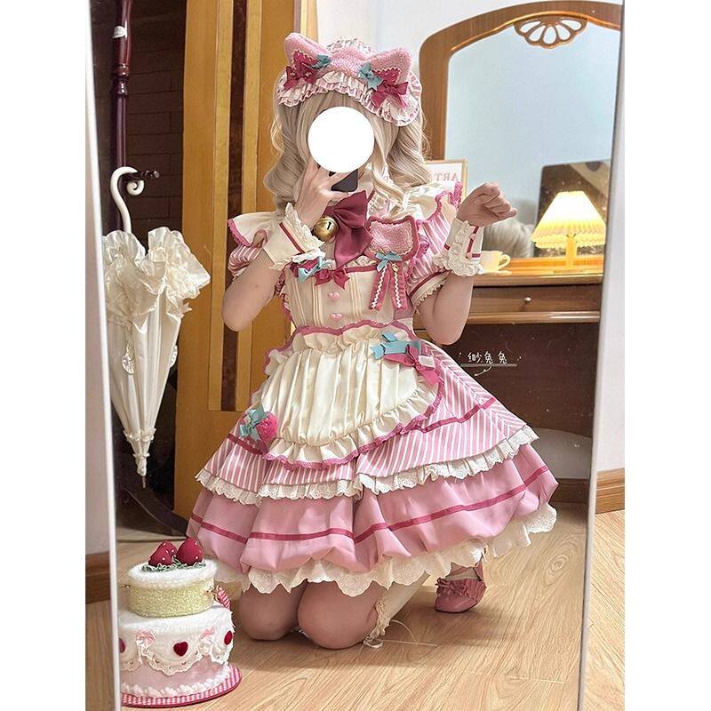 圣诞节cos服饰粉色花苞裙lolita 洛丽塔OP可爱日常轻lo公主连衣裙