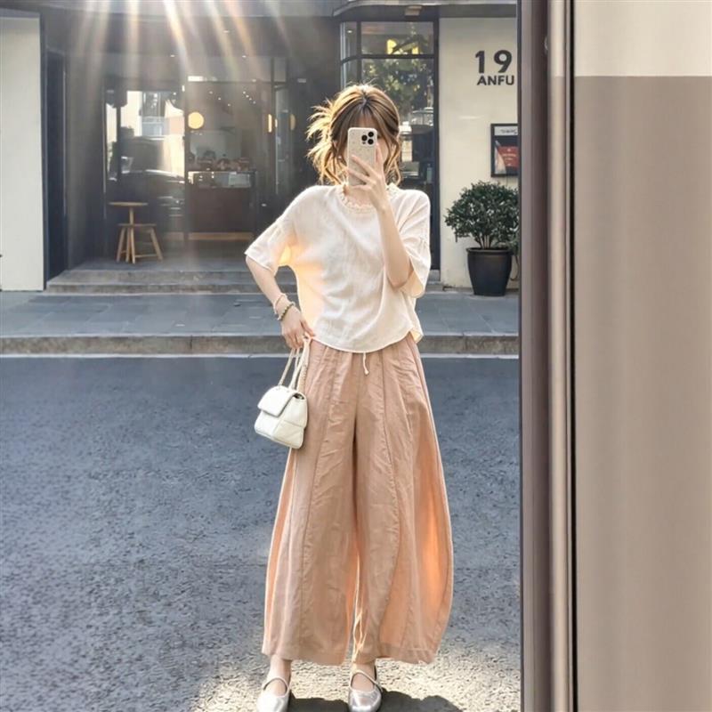 夏季搭配一整套2026年短袖上衣阔腿裤子松弛感慵懒风好看套装女