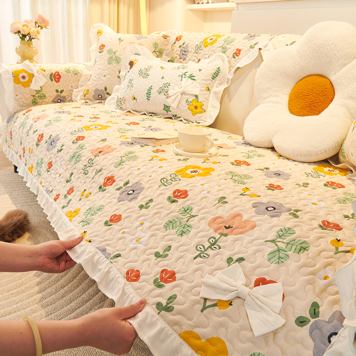 四季通用纯棉沙发垫防滑坐垫子全棉小清新布艺套罩盖巾田园ins风,居家布艺,沙发垫,淘宝优惠券,粉丝福利购,淘宝优惠卷