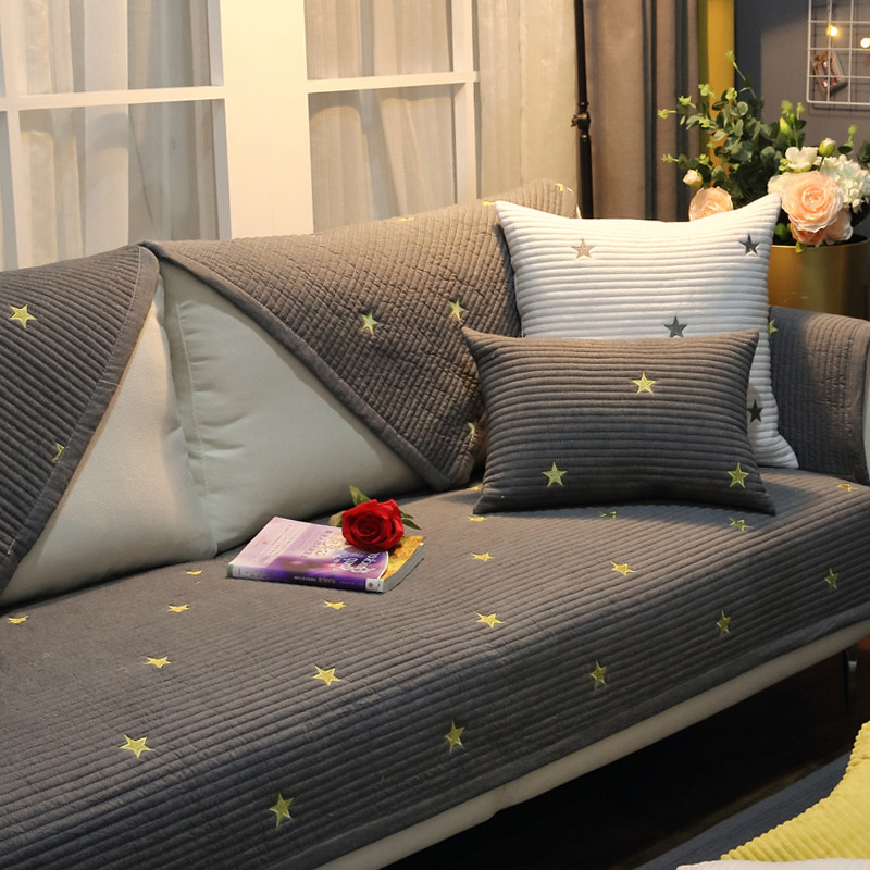 星星刺绣水洗棉沙发垫纯棉四季通用防滑坐垫子全棉布艺套罩巾北欧,居家布艺,沙发垫,淘宝优惠券,粉丝福利购,淘宝优惠卷