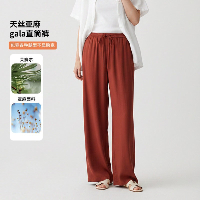 夏季薄款天丝亚麻显瘦阔腿裤图片