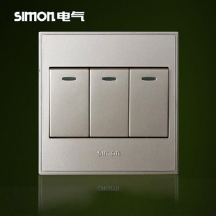 西蒙开关插座56系列香槟色三位开关三开单控3位单联面板香槟金