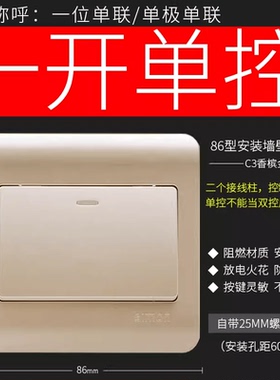 西蒙墙壁开关面板香槟色C3系列一位单控C31011B-56