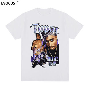 Tupac短袖 Hop明星音乐男女 T恤2pac图派克说唱饶舌嘻哈Rap歌手Hip