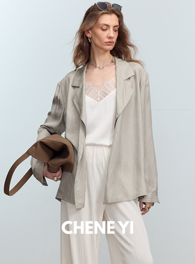 CHENE YI CleanFit风时髦松弛感醋酸斜门襟西装外套/阔腿西裤套装