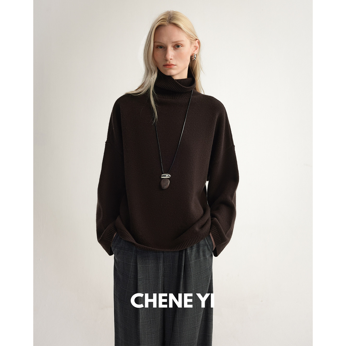 CHENE YI 康赛妮羊绒羊毛混纺套头高领毛衣女秋冬慵懒高级感上衣